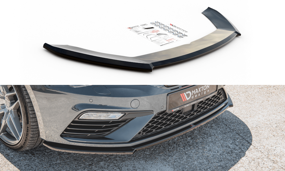 Image of Maxton Voor Bumper Lip V4 Glanzend Zwart ABS Plastic Seat Leon Facelift