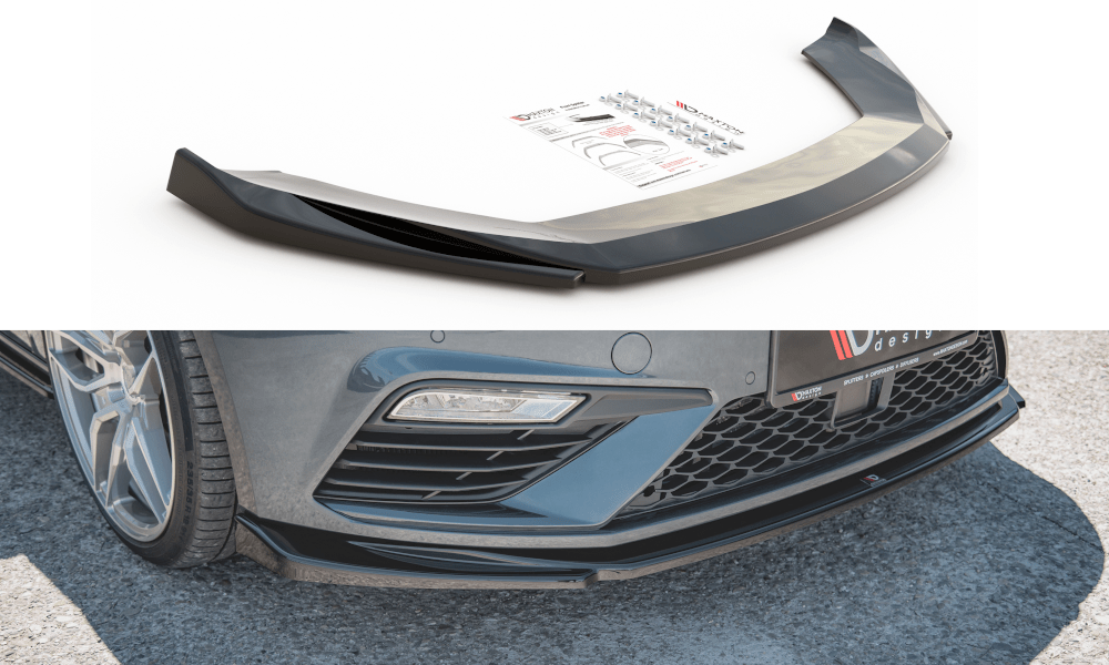 Image of Maxton Voor Bumper Lip V5 Glanzend Zwart ABS Plastic Seat Leon Facelift