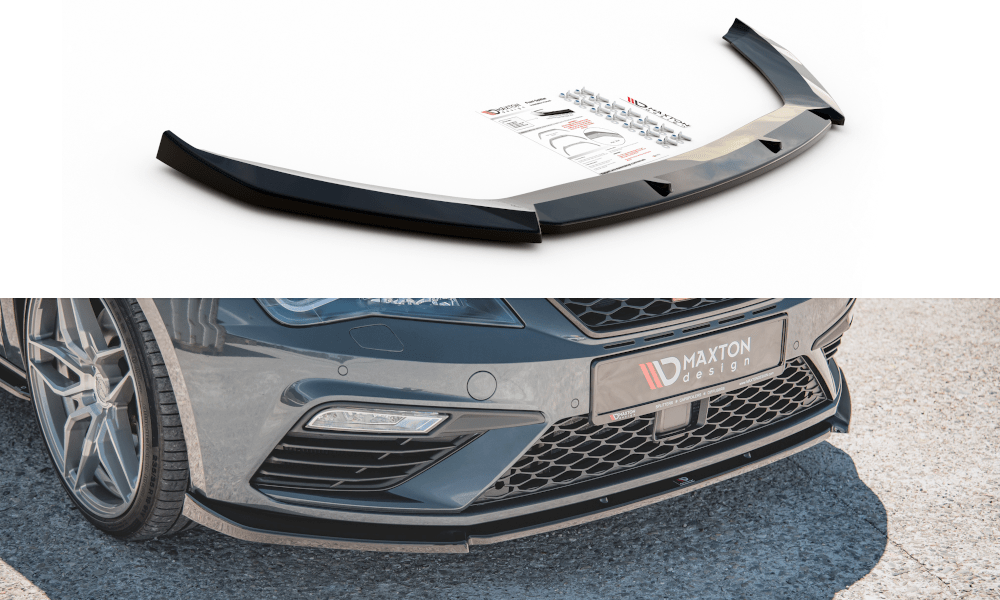 Image of Maxton Voor Bumper Lip V6 Glanzend Zwart ABS Plastic Seat Leon Facelift