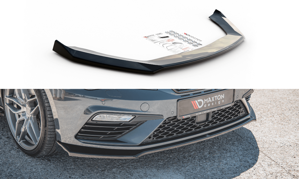 Image of Maxton Voor Bumper Lip V7 Glanzend Zwart ABS Plastic Seat Leon Facelift