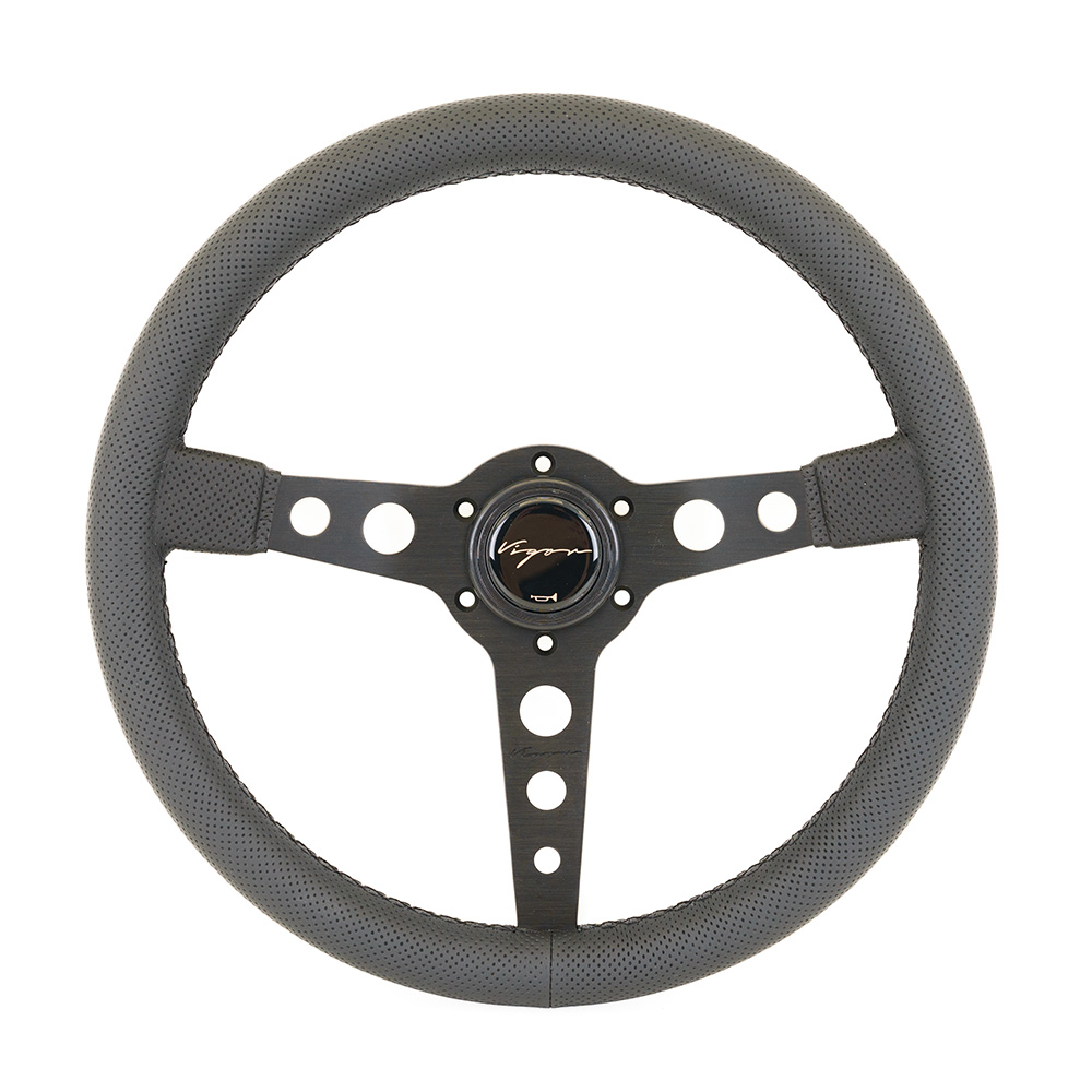 Image of Vigor Stuur Monte Carlo Zwarte Kruisstiksel Zwart - Zwart 350mm Geperforeerd Leer