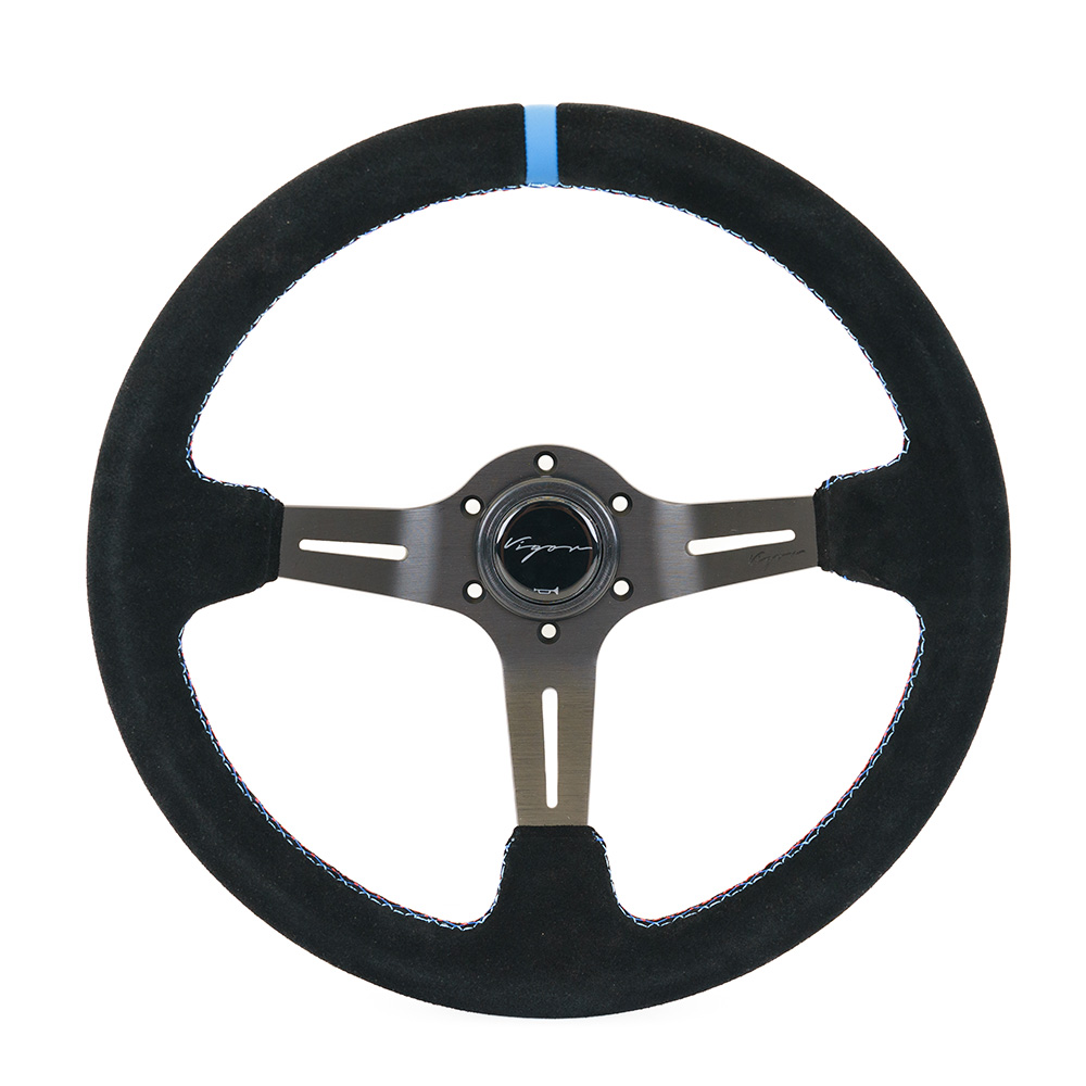 Image of Vigor Stuur Daytona Motorsport Kruisstiksel Met blauwe middellijn Zwart - Zwart 350mm Suède