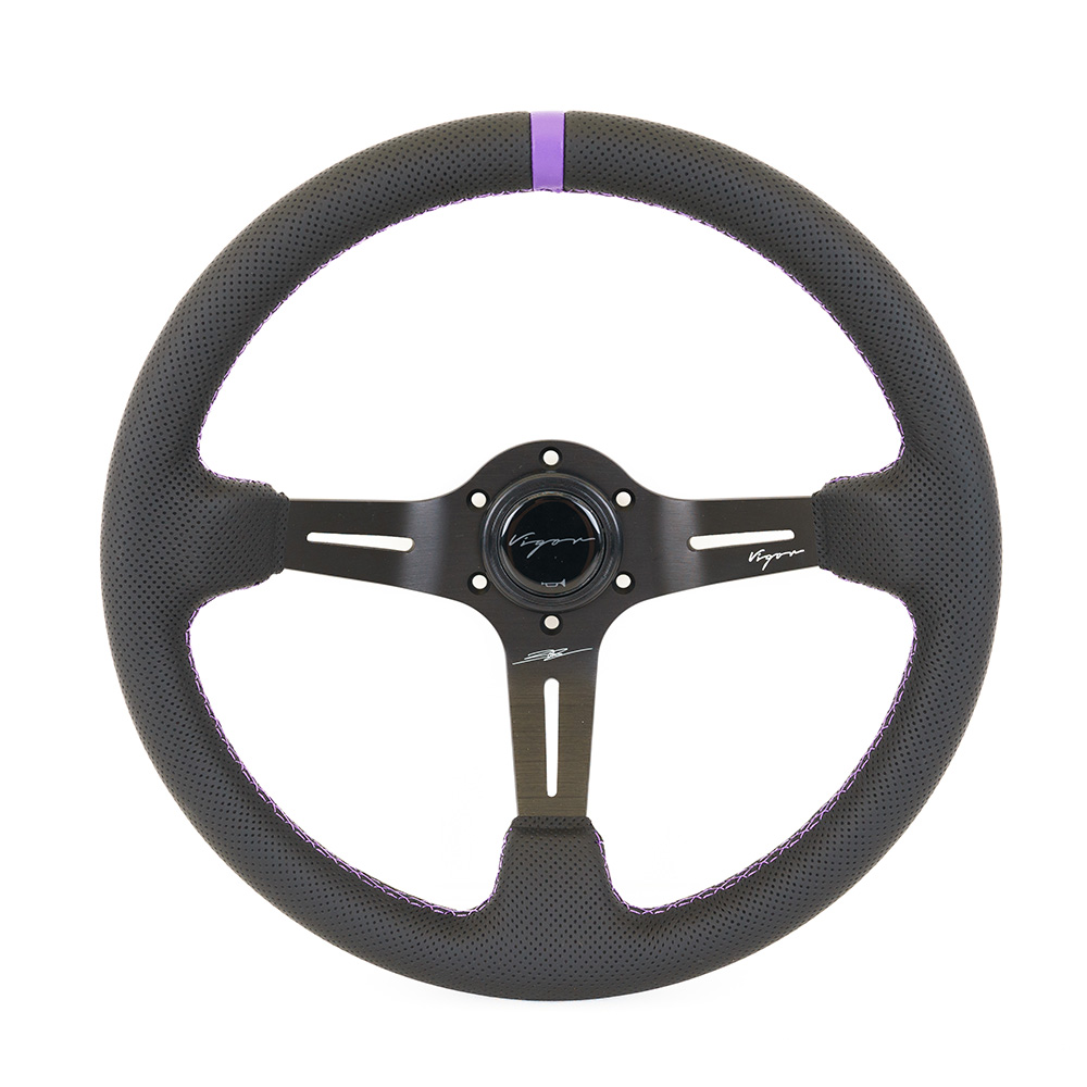 Image of Vigor Stuur Daytona Paarse Kruisstiksel Boaz Special Zwart - Zwart 350mm Geperforeerd Leer