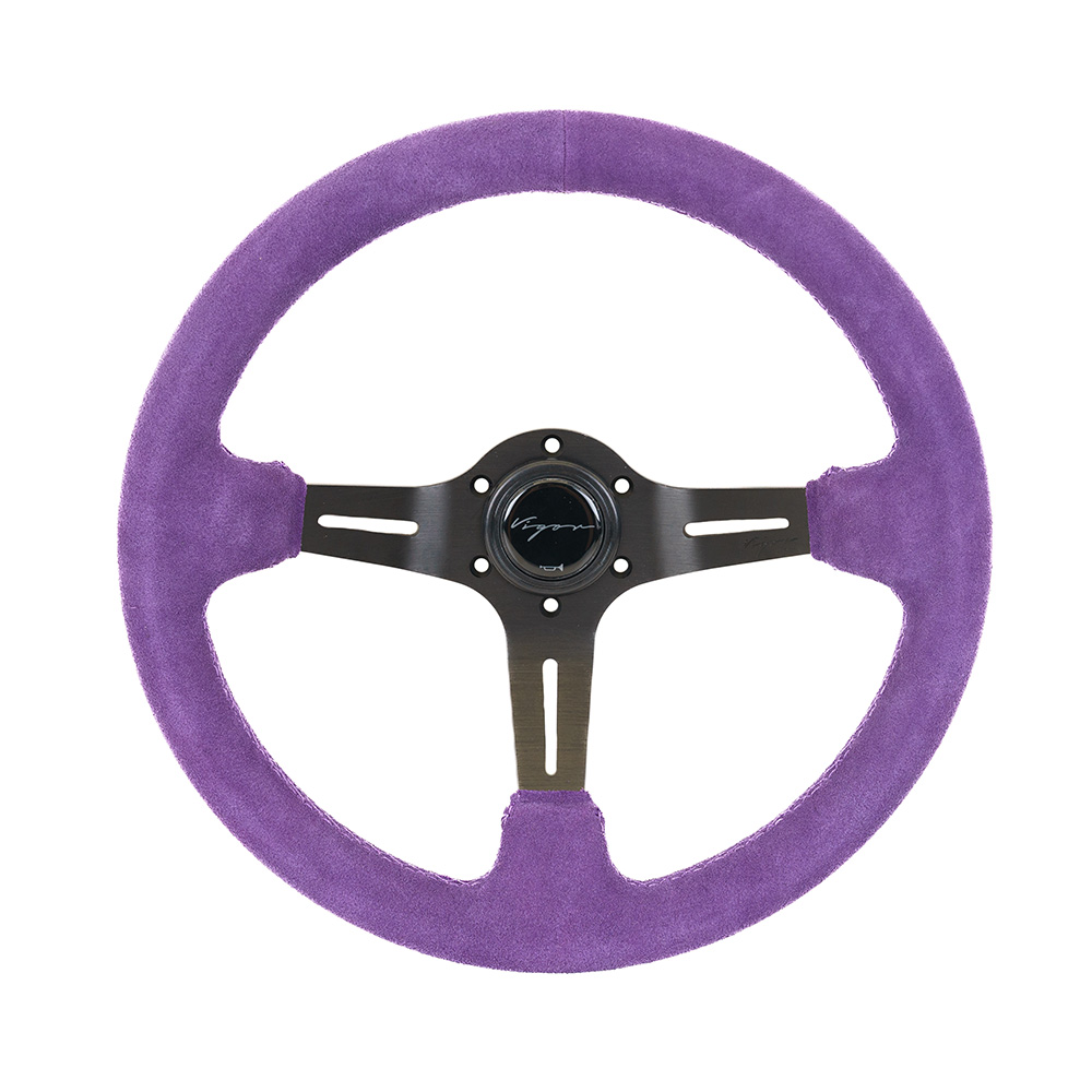 Image of Vigor Stuur Daytona Paarse Kruisstiksel Paars - Zwart 350mm Suède