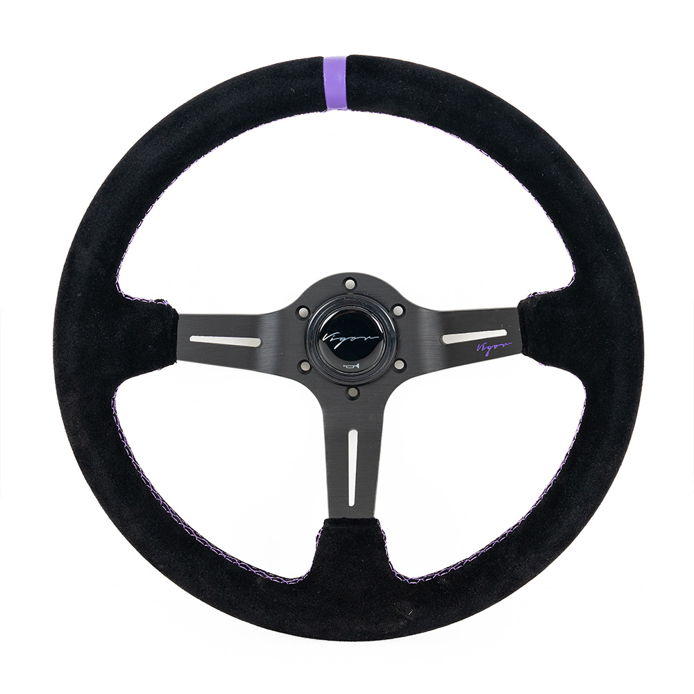 Image of Vigor Stuur Daytona Paarse Kruisstiksel Met Paarse Middenlijn Zwart - Zwart 350mm Suède