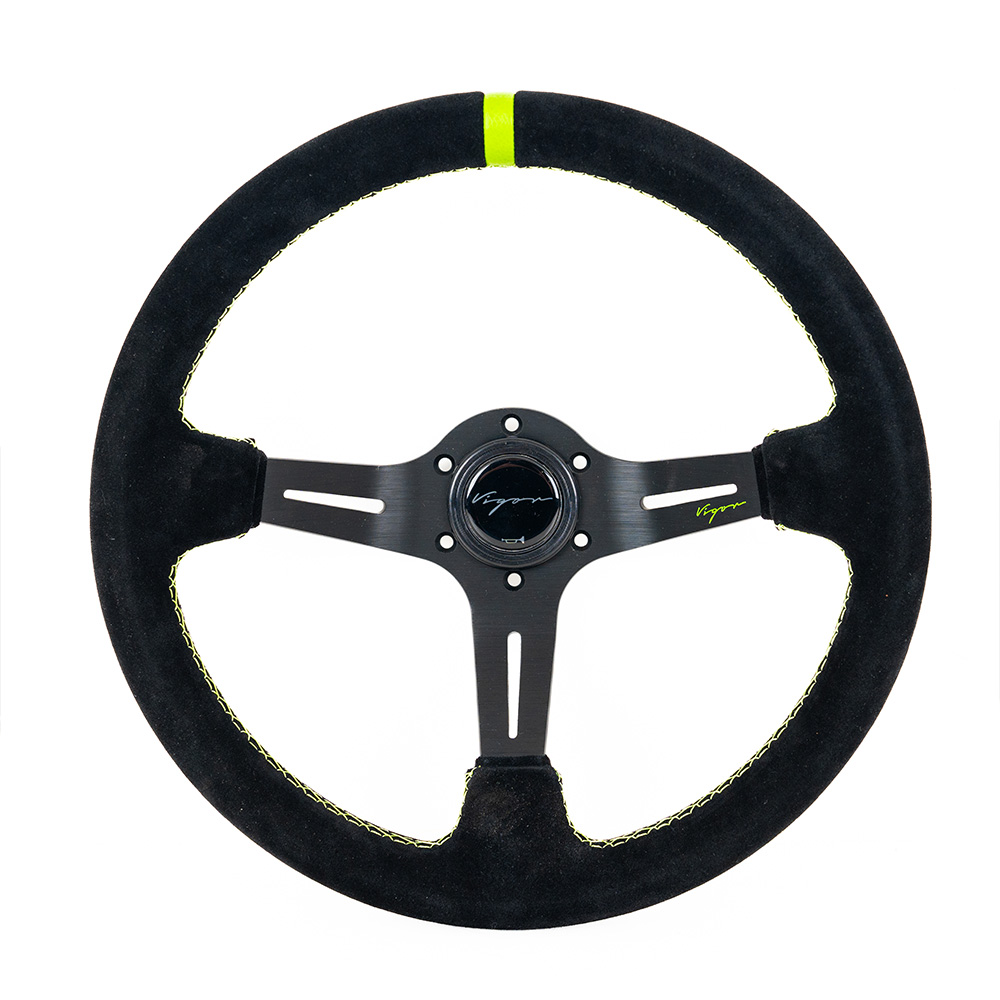 Image of Vigor Stuur Daytona Groene Kruisstiksel Met Groene Middenlijn Zwart - Zwart 350mm Suède
