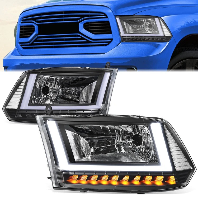 Image of SK-Import Koplampen Met sequentiële richtingaanwijzers Black Housing Heldere Lens Dodge Ram