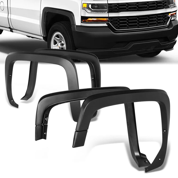 Image of ABS Dynamics Voor en Achter Scherm Verbreders Flat Black ABS Plastic Chevrolet Silverado