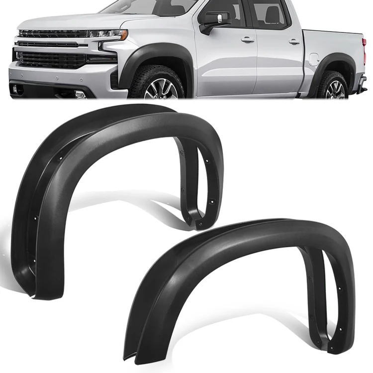 Image of ABS Dynamics Voor en Achter Scherm Verbreders Flat Black ABS Plastic Chevrolet Silverado