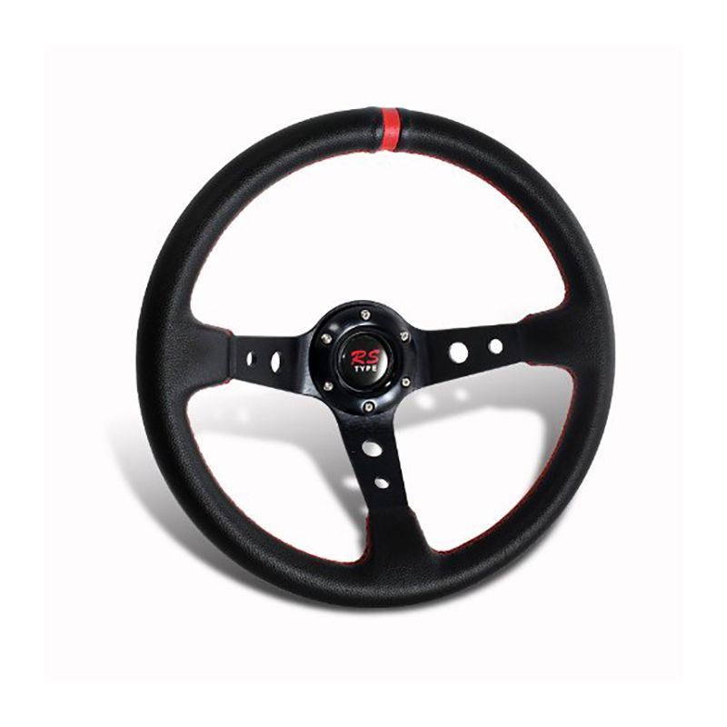 Image of SK-Import Stuur Drift Rode Kruisstiksel Deep Dish Rood 320mm Leer