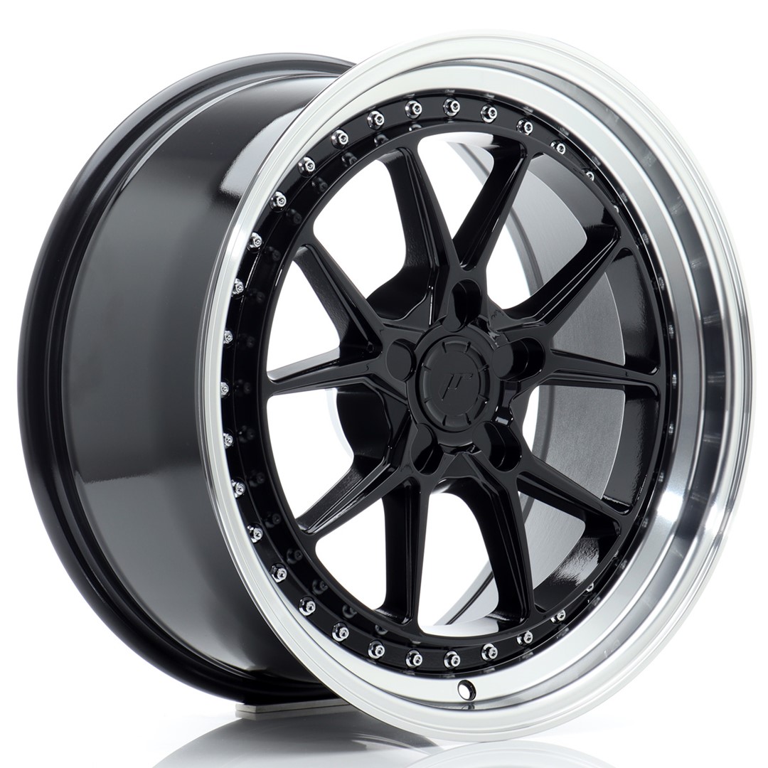 Image of JR-Wheels JR39 Velgen 18 Inch 8.5J ET15-35 Custom PCD Flow Form Gloss Black Machined Lip