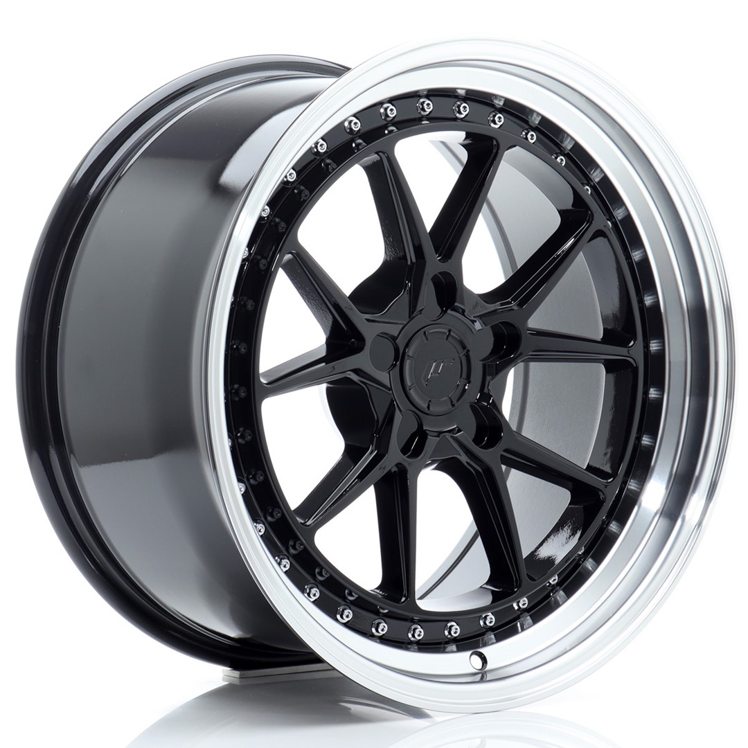 Image of JR-Wheels JR39 Velgen 18 Inch 9.5J ET15-35 Custom PCD Flow Form Gloss Black Machined Lip