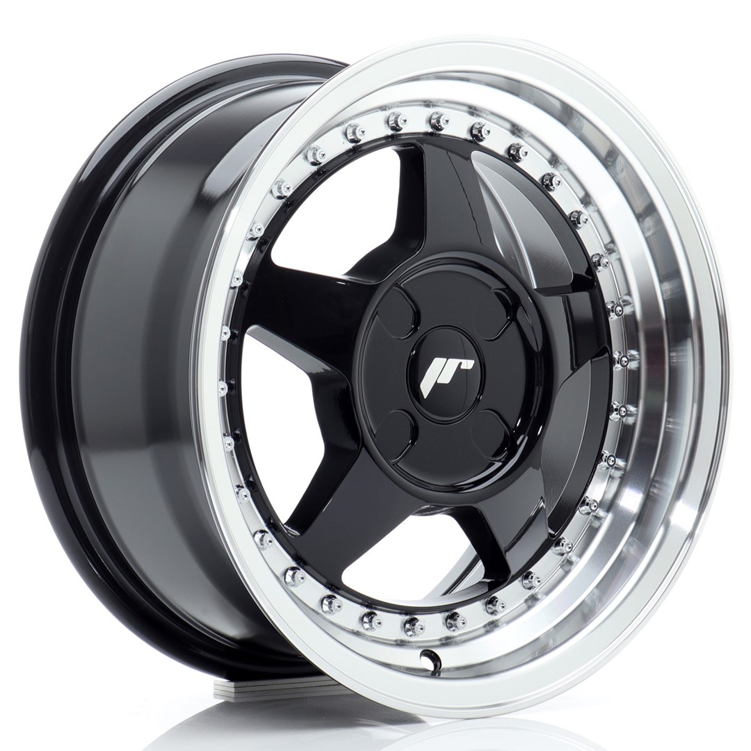 Image of JR-Wheels JR6 Velgen 15 Inch 7J ET20-35 Custom PCD Gloss Black Machined Lip