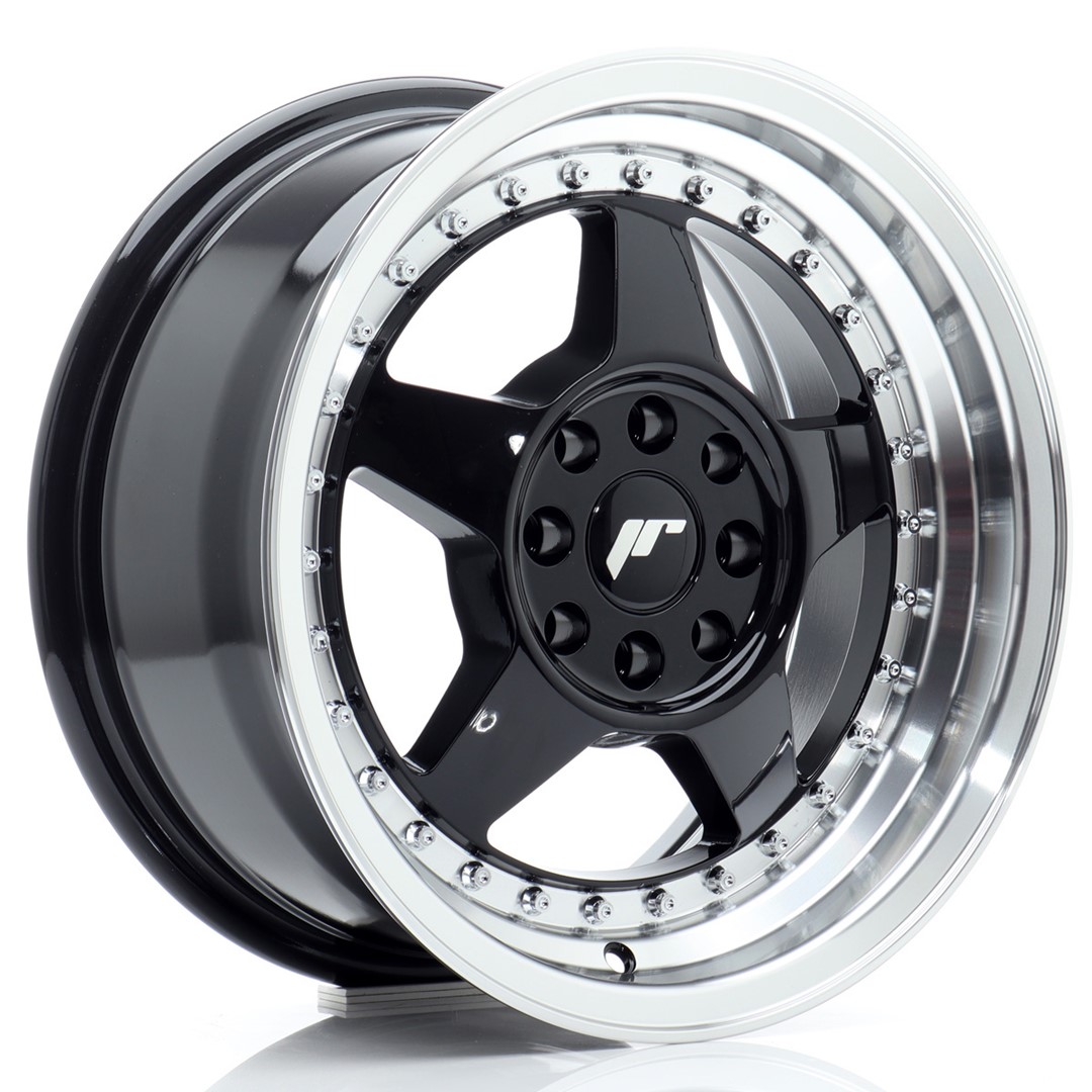 Image of JR-Wheels JR6 Velgen 15 Inch 7J ET25 4x100,4x108 Gloss Black Machined Lip