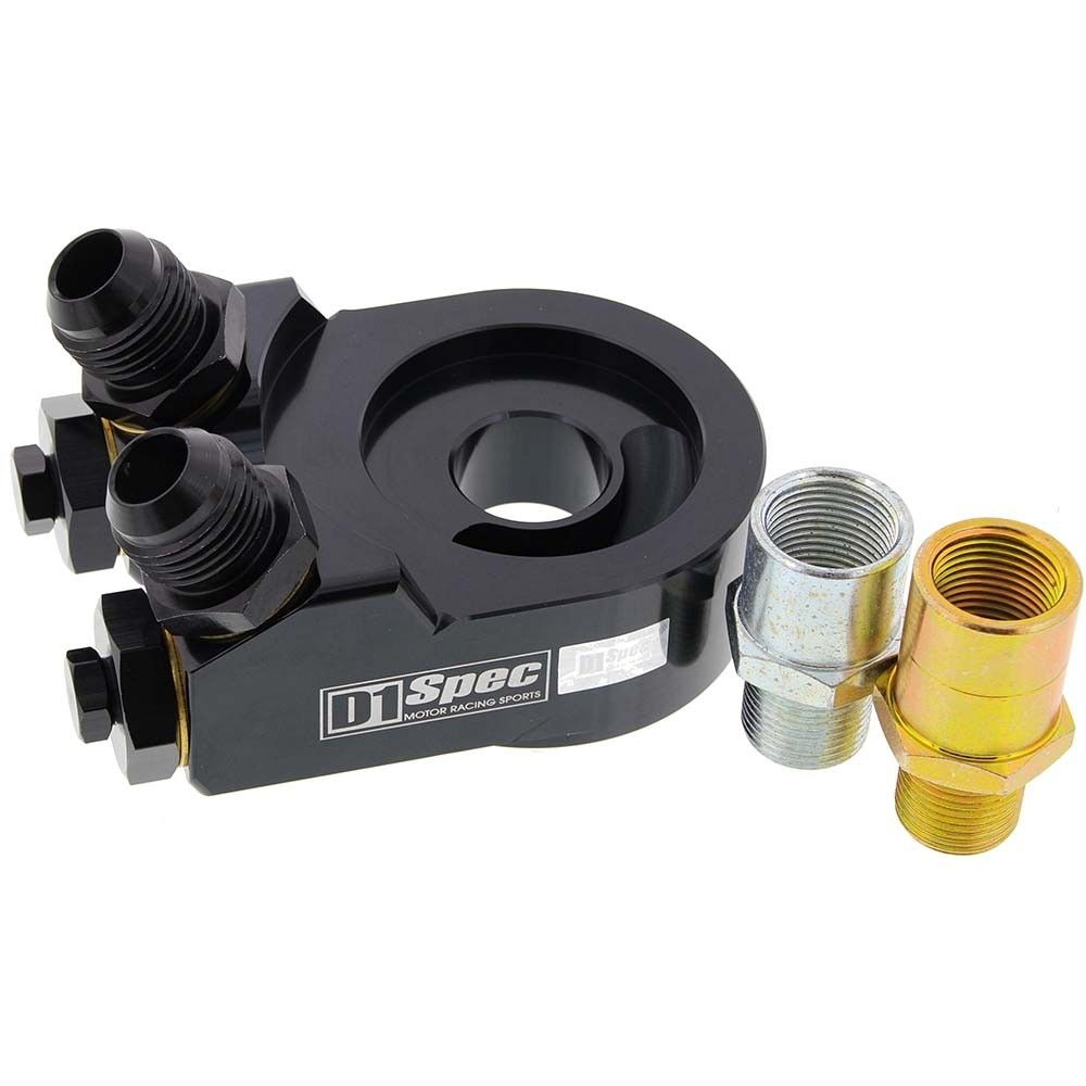 Image of D1 Spec Oliekoeler Adapter Dubbele Aansluiting Zwart Aluminium