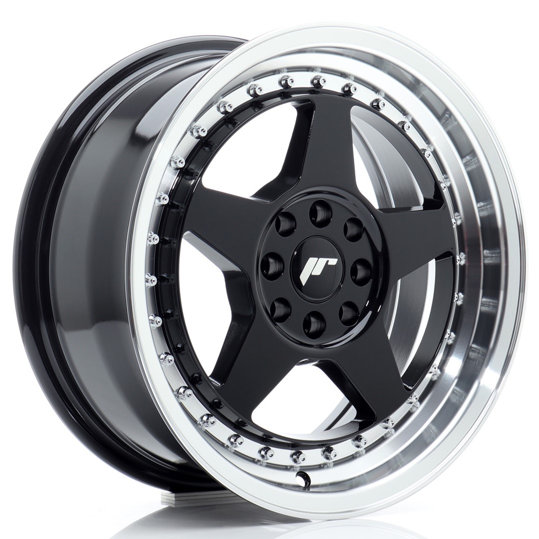 Image of JR-Wheels JR6 Velgen 16 Inch 7J ET25 4x100,4x108 Gloss Black Machined Lip