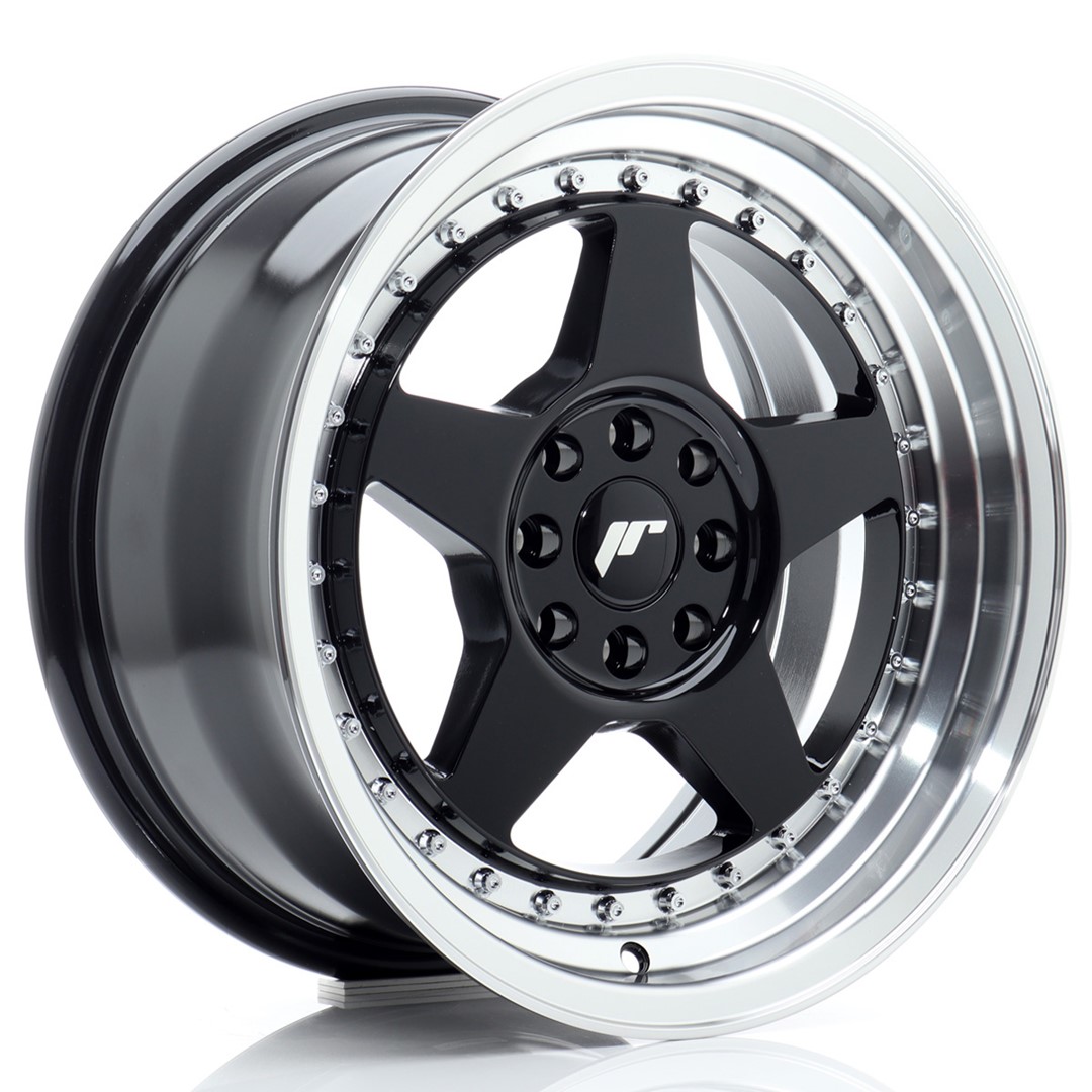 Image of JR-Wheels JR6 Velgen 16 Inch 8J ET25 4x100,4x108 Gloss Black Machined Lip