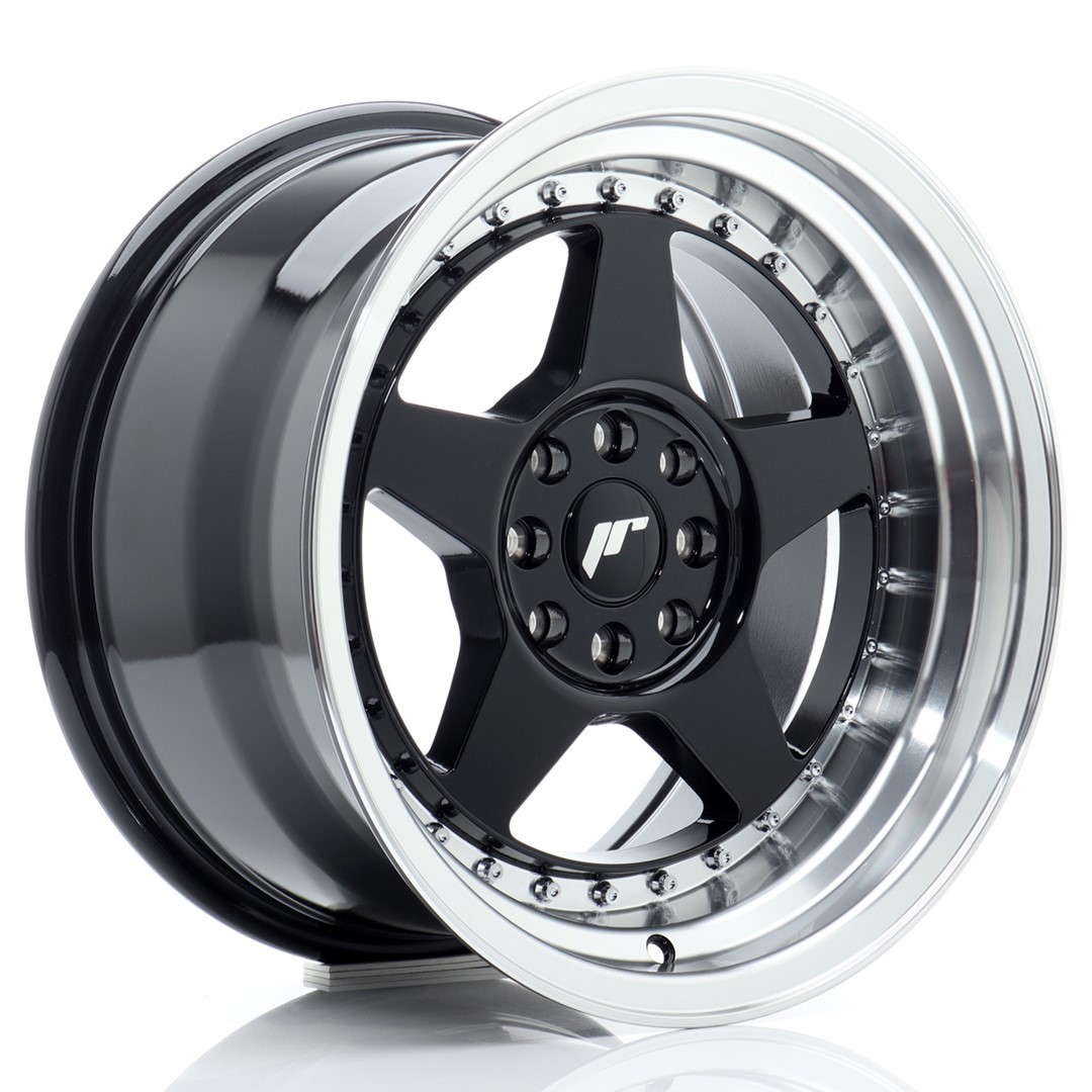 Image of JR-Wheels JR6 Velgen 16 Inch 9J ET20 4x100,4x108 Gloss Black Machined Lip