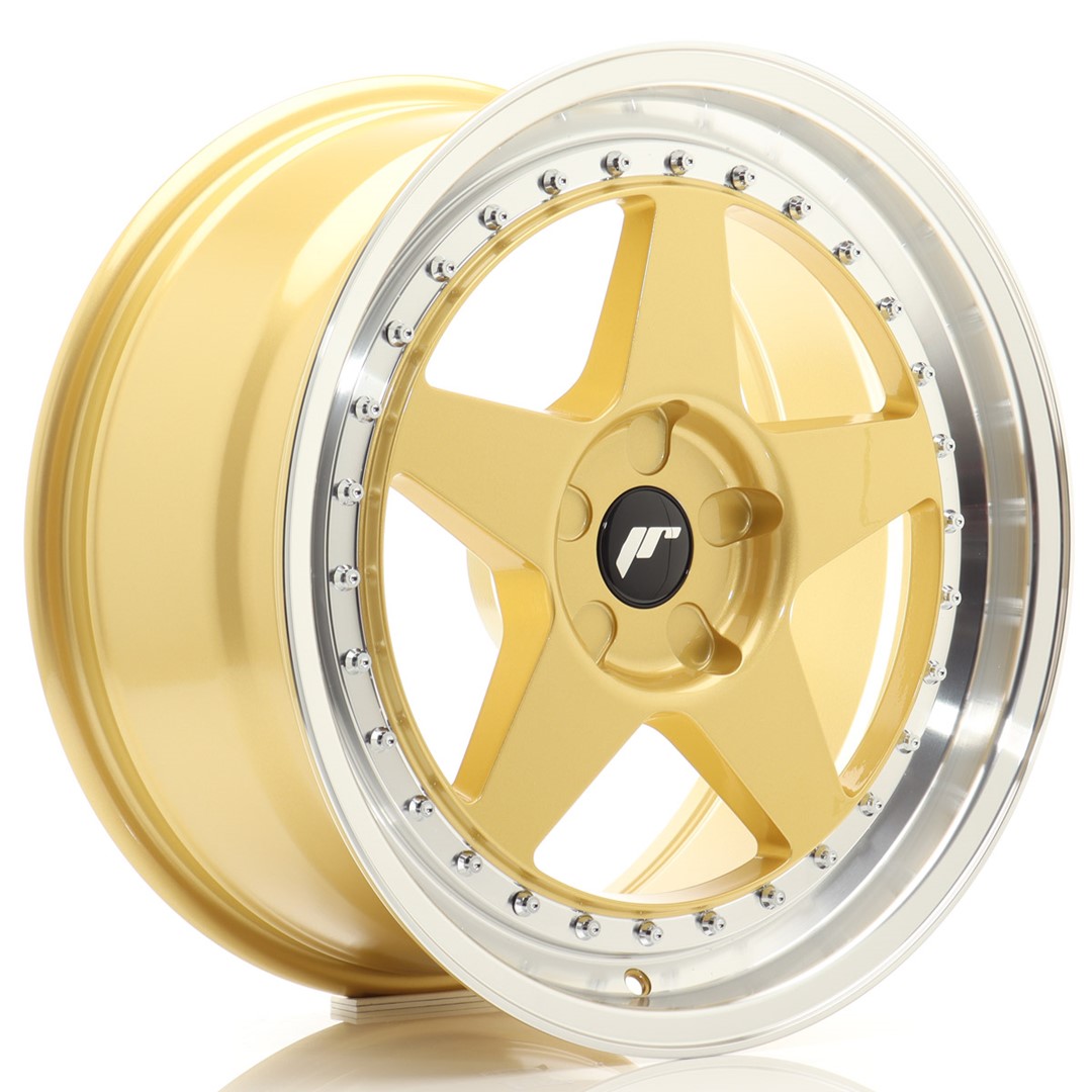 Image of JR-Wheels JR6 Velgen 18 Inch 8J ET20-35 Custom PCD Flow Form Gold Machined Lip