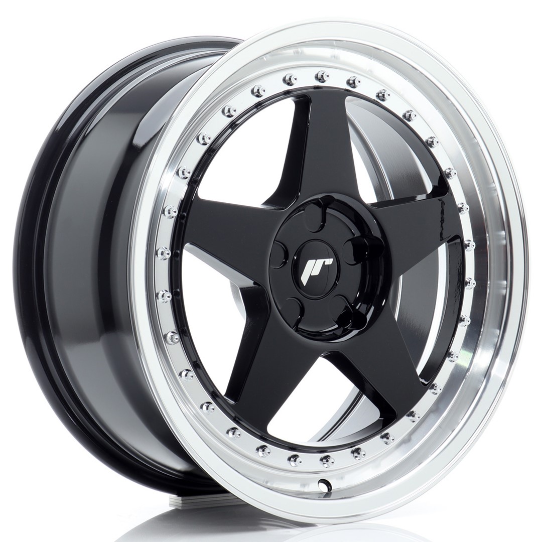Image of JR-Wheels JR6 Velgen 18 Inch 8.5J ET20-40 Custom PCD Flow Form Gloss Black Machined Lip