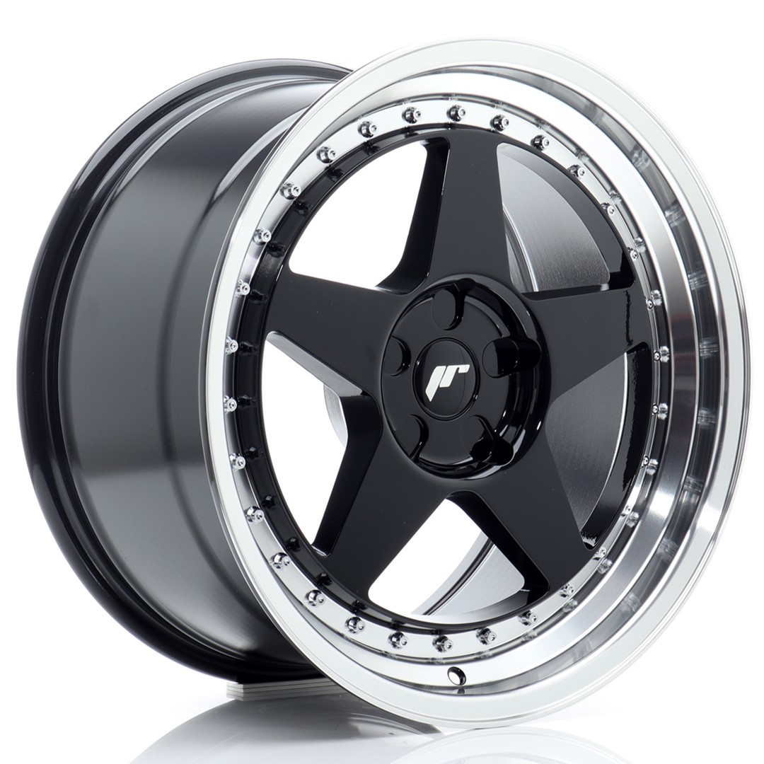 Image of JR-Wheels JR6 Velgen 18 Inch 9J ET20-35 Custom PCD Flow Form Gloss Black Machined Lip