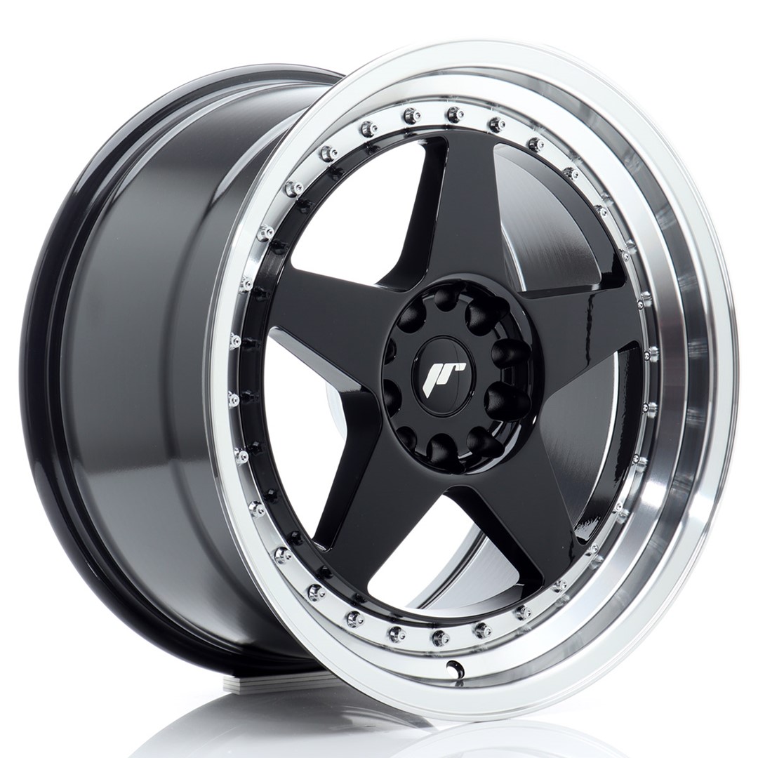 Image of JR-Wheels JR6 Velgen 18 Inch 9.5J ET22 5x114.3,5x120 Flow Form Gloss Black Machined Lip