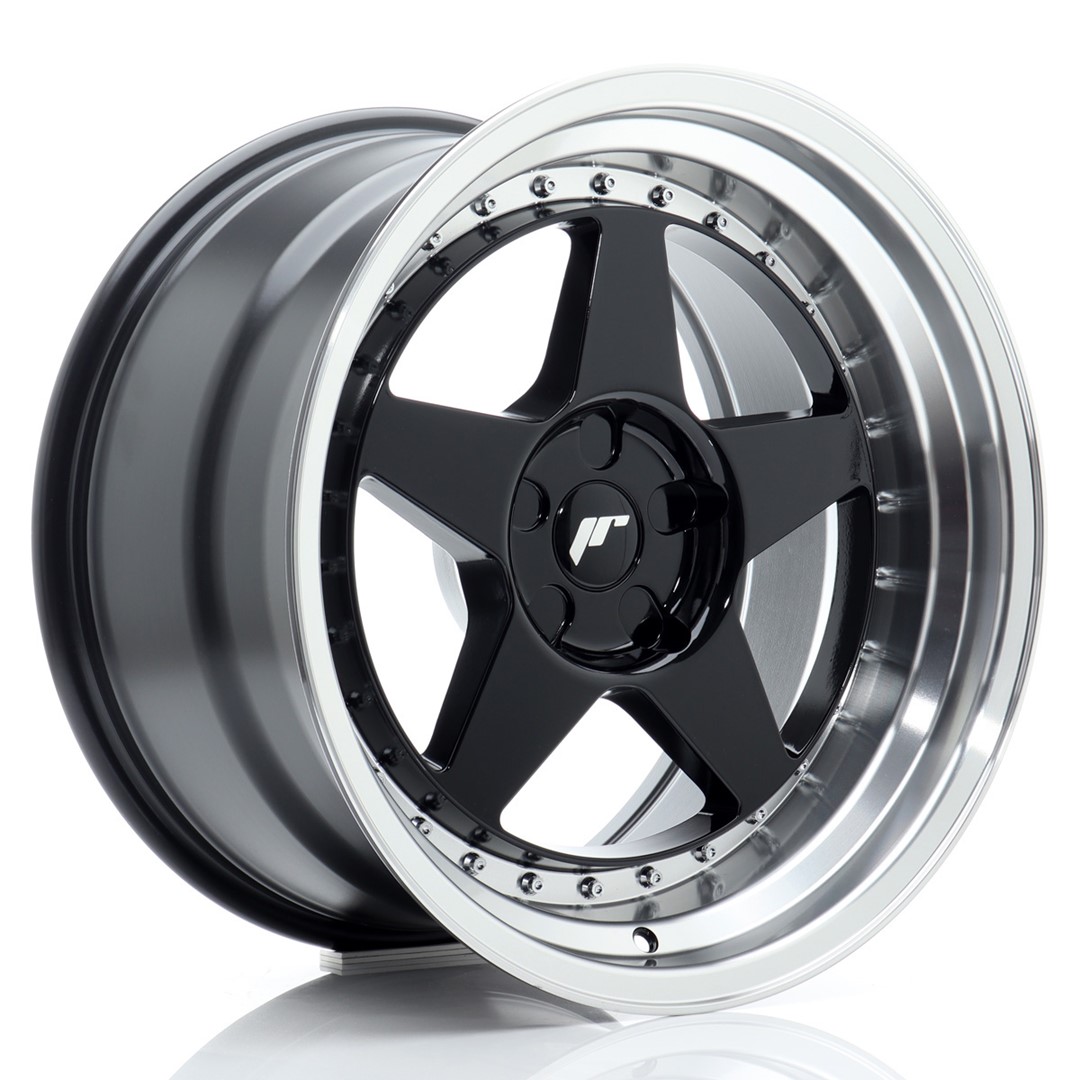 Image of JR-Wheels JR6 Velgen 18 Inch 10.5J ET0-25 Custom PCD Flow Form Gloss Black Machined Lip