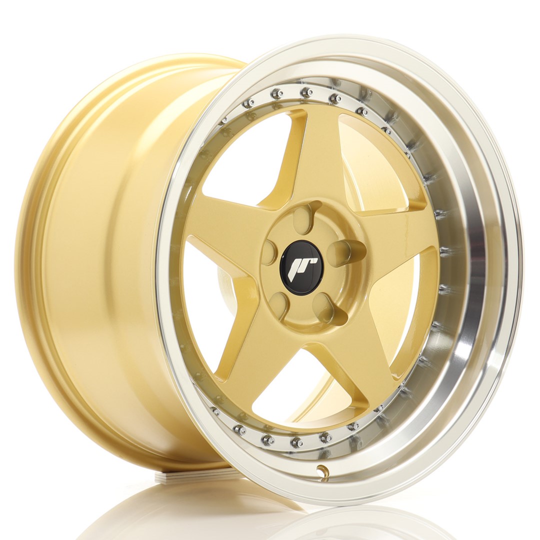 Image of JR-Wheels JR6 Velgen 18 Inch 10.5J ET0-25 Custom PCD Flow Form Gold Machined Lip