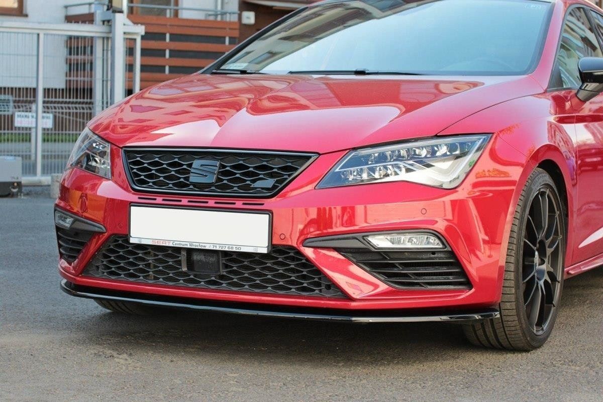 Image of Maxton Voor Bumper Lip V1 Glanzend Zwart ABS Plastic Seat Leon Facelift