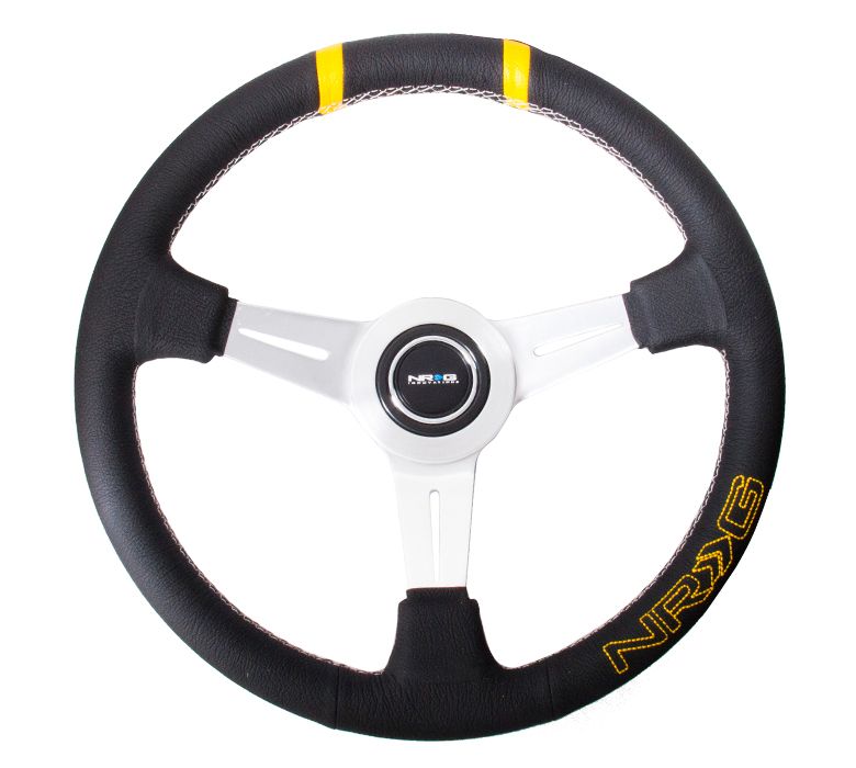 Image of NRG Innovations Stuur Zwart - Geel 360mm 75mm Leer