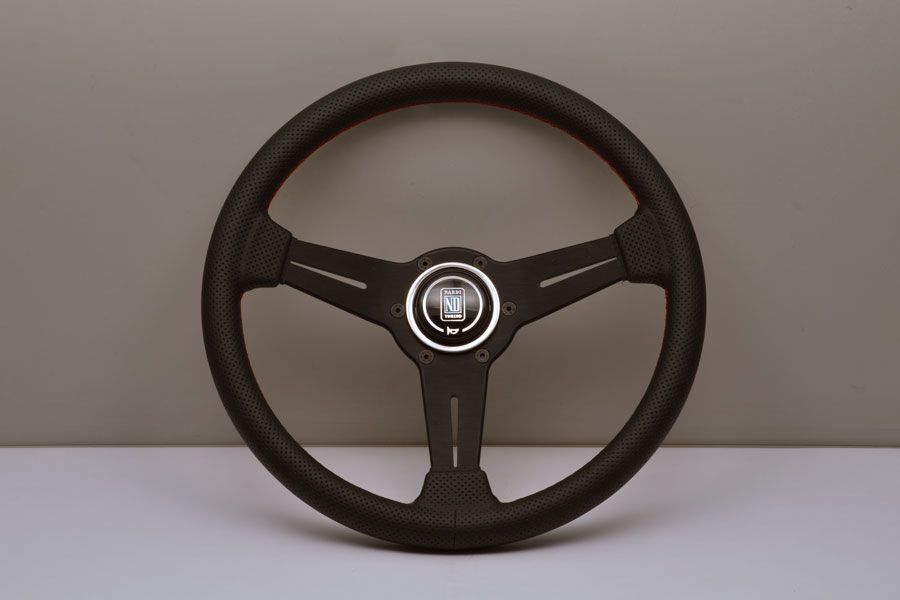 Image of Nardi Stuur Zwarte Kruisstiksel Plat Zwart 330mm Leer