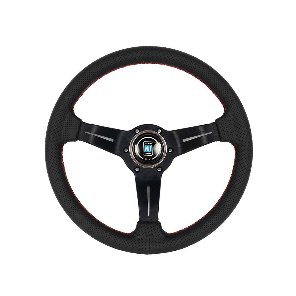 Image of Nardi Stuur Rode Kruisstiksel Deep Dish Zwart 330mm Geperforeerd Leer