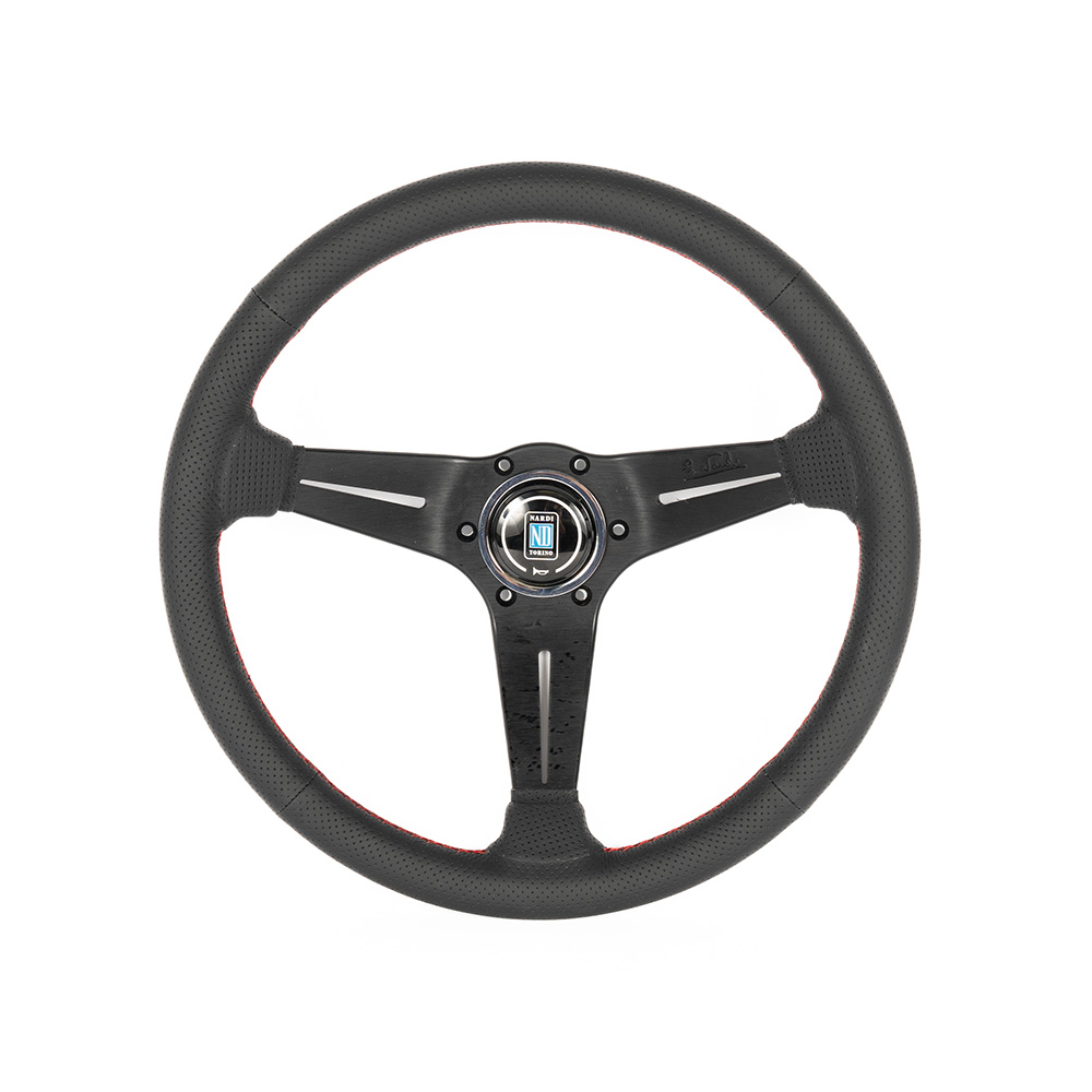 Image of Nardi Stuur Rode Kruisstiksel Deep Dish Zwart 350mm Geperforeerd Leer