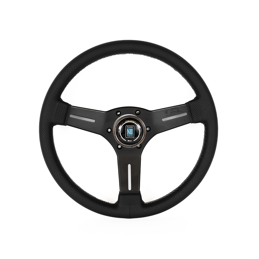 Image of Nardi Stuur Grijs Kruisstiksel Plat Zwart 330mm Geperforeerd Leer
