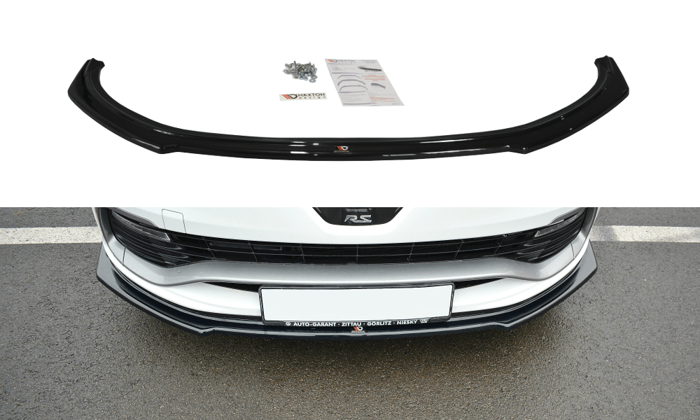 Image of Maxton Voor Bumper Lip Glanzend Zwart ABS Plastic Renault Clio