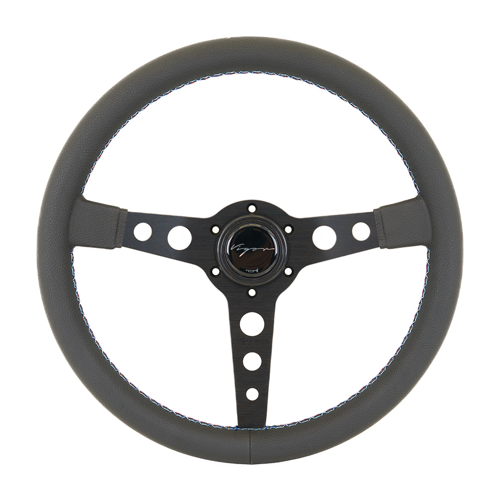 Image of Vigor Stuur Monte Carlo Motorsport Kruisstiksel Zwart - Zwart 350mm Leer