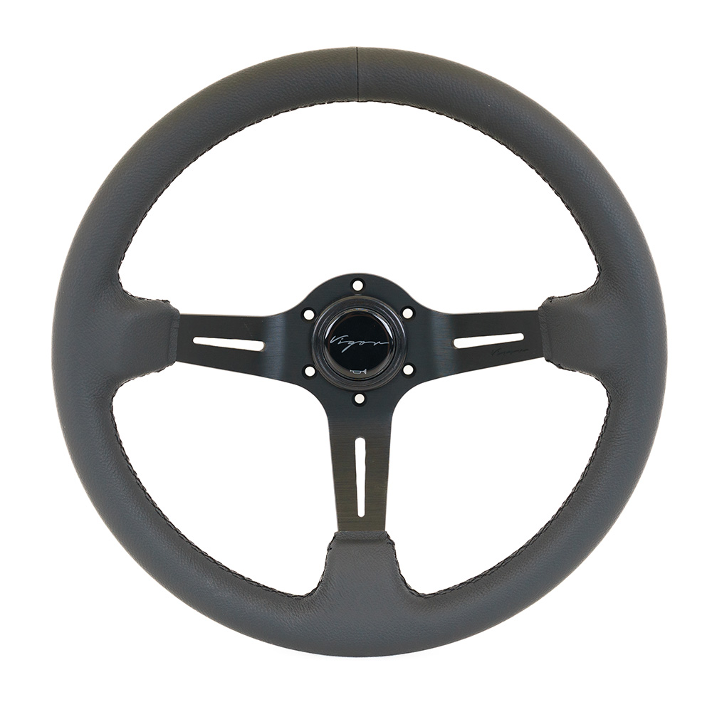 Image of Vigor Stuur Daytona Zwarte Kruisstiksel Zwart - Zwart 350mm Leer