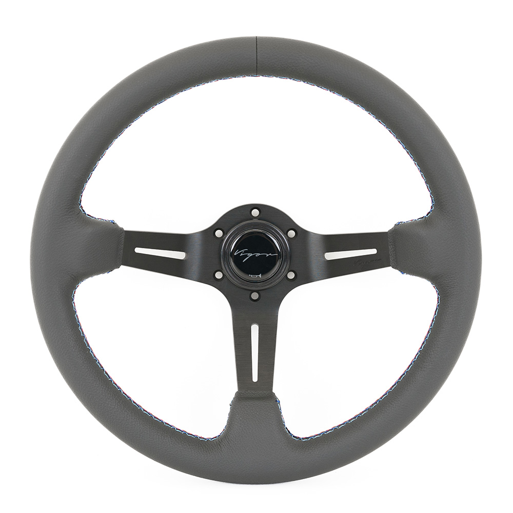 Image of Vigor Stuur Daytona Motorsport Kruisstiksel Zwart - Zwart 350mm Leer