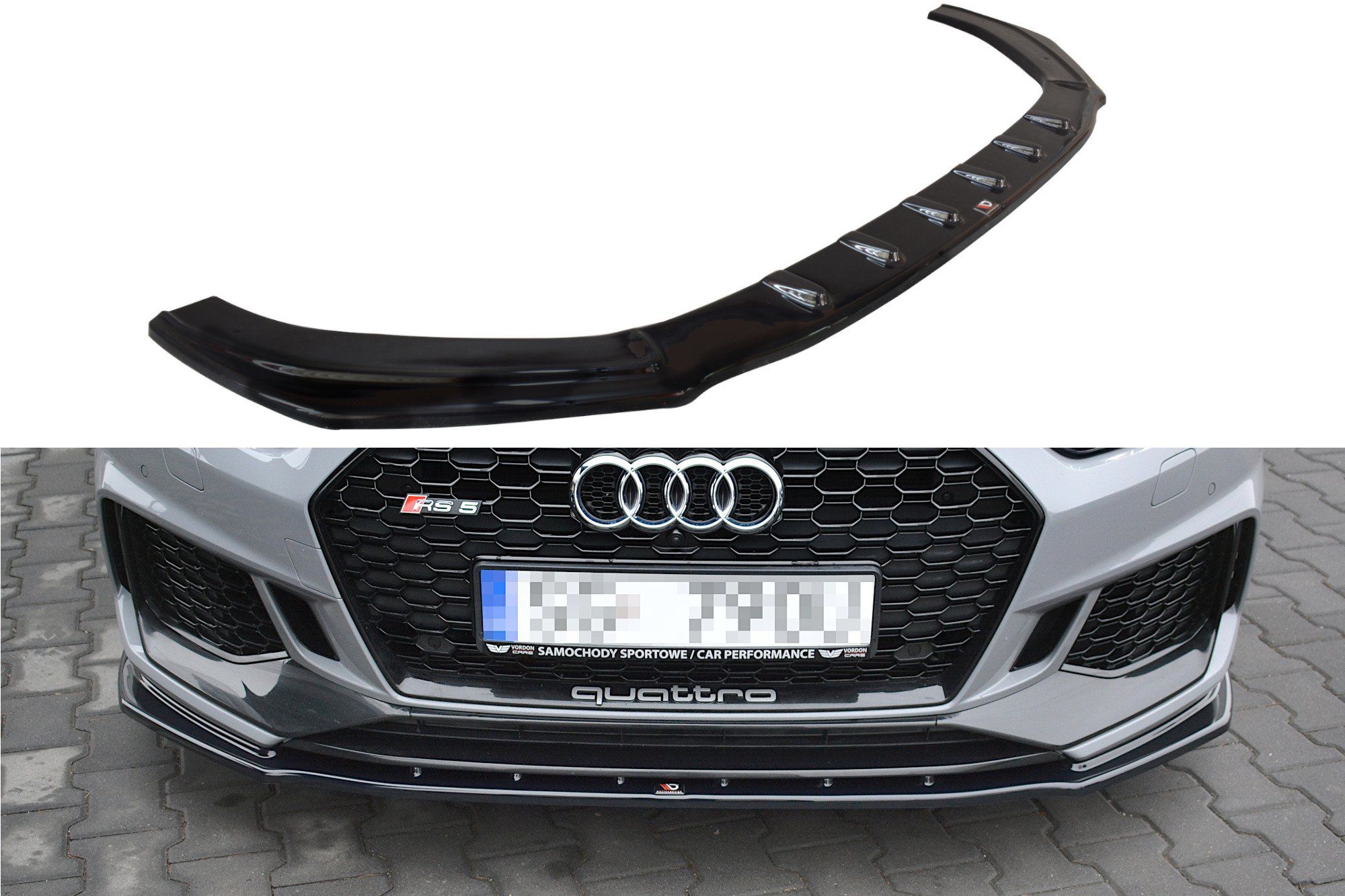 Image of Maxton Voor Bumper Lip V1 Glanzend Zwart ABS Plastic Audi RS5