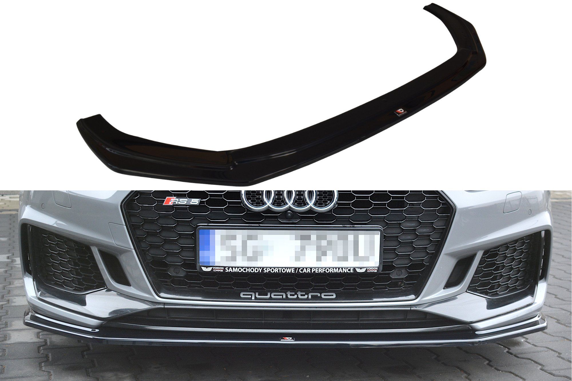 Image of Maxton Voor Bumper Lip V2 Glanzend Zwart ABS Plastic Audi RS5