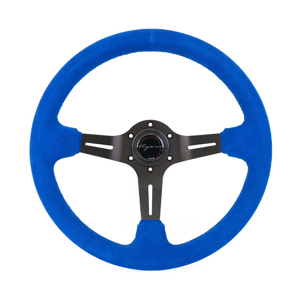 Image of Vigor Stuur Daytona Blauwe Kruisstiksel Blauw - Zwart 350mm Suède