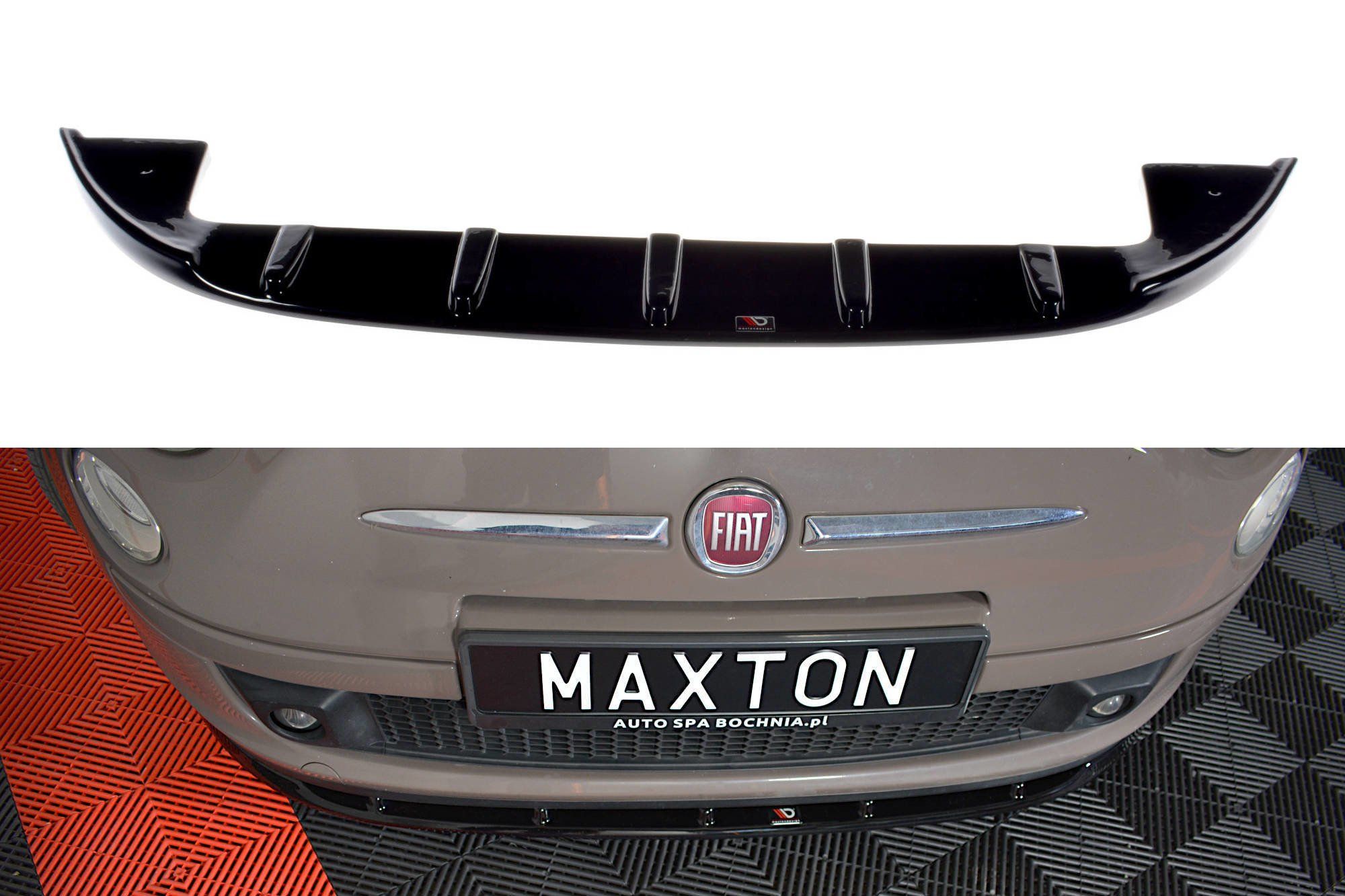 Image of Maxton Voor Bumper Lip V1 Glanzend Zwart ABS Plastic Fiat 500 Pre Facelift