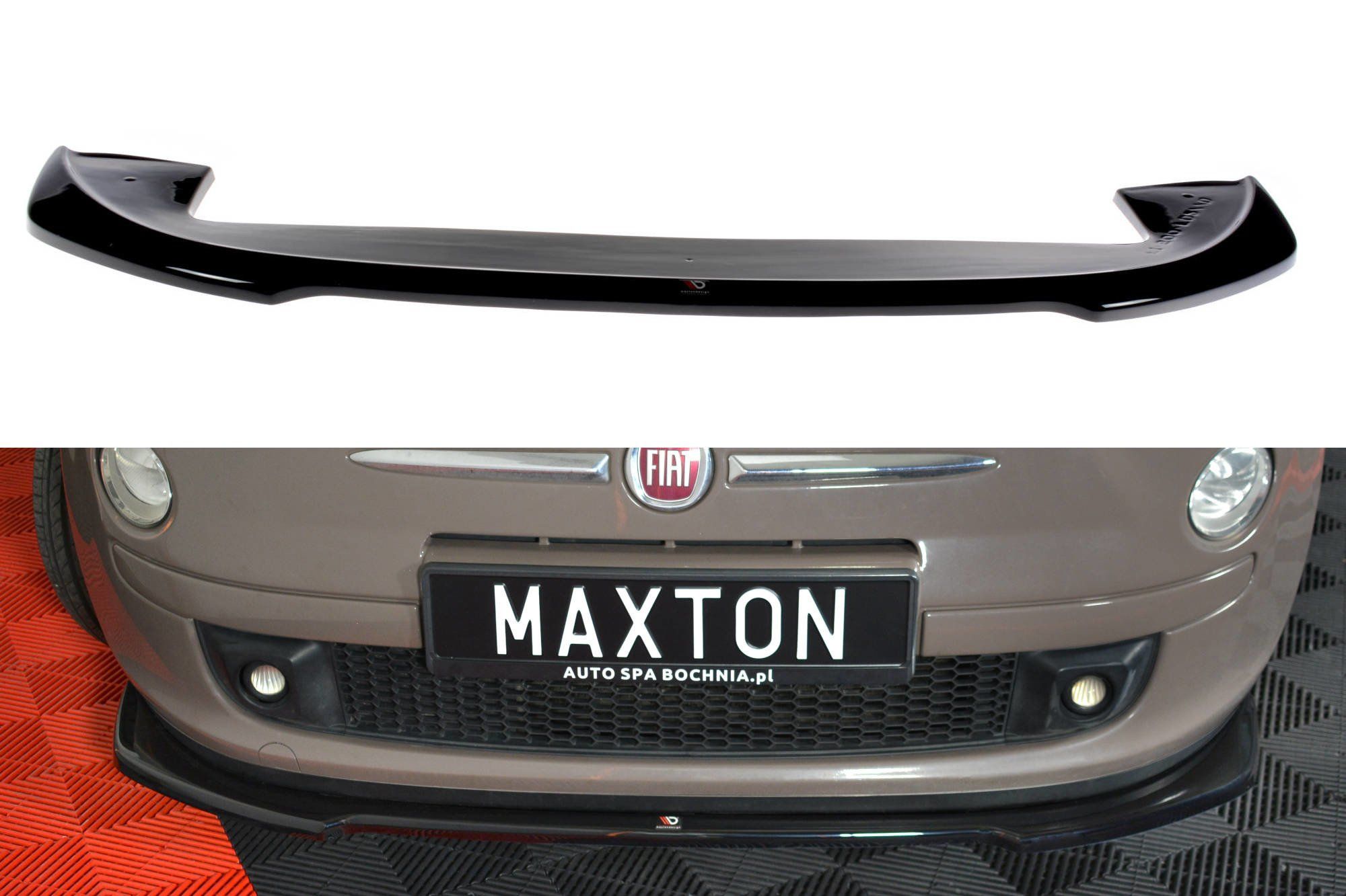Image of Maxton Voor Bumper Lip V2 Glanzend Zwart ABS Plastic Fiat 500 Pre Facelift