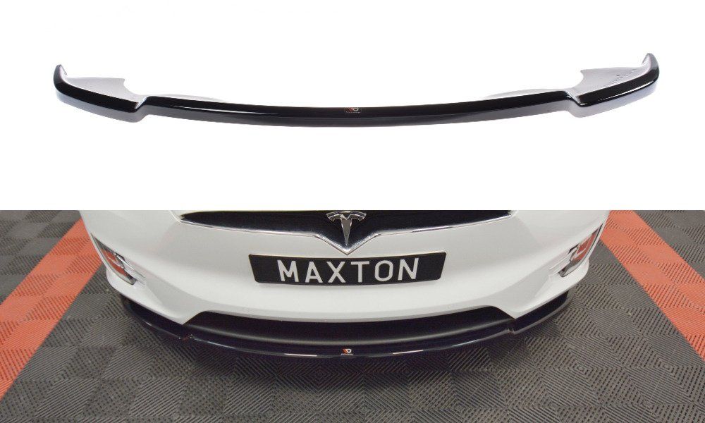 Image of Maxton Voor Bumper Lip V1 Glanzend Zwart ABS Plastic Tesla Model X