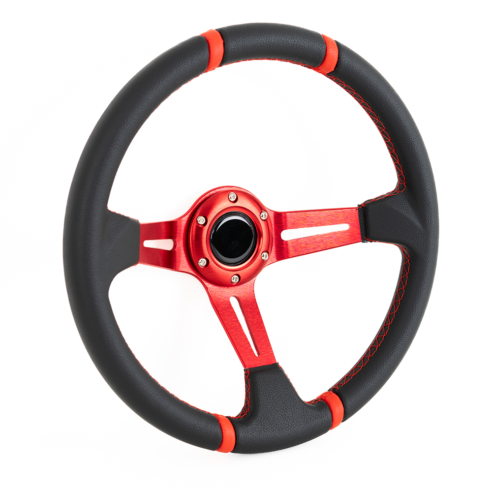 Image of SK-Import Stuur Rode Kruisstiksel Rood 350mm Vinyl Leather