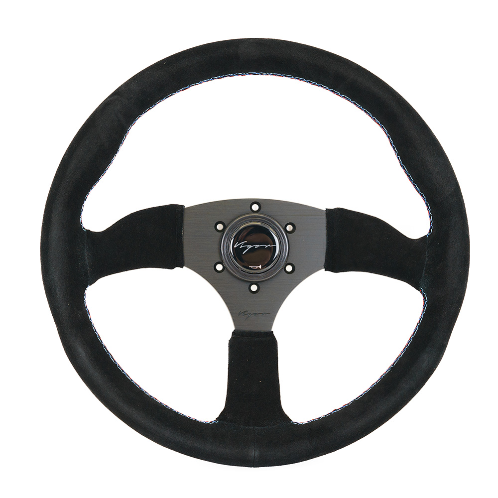 Image of Vigor Stuur Spa Motorsport Kruisstiksel Zwart - Zwart 350mm Suède