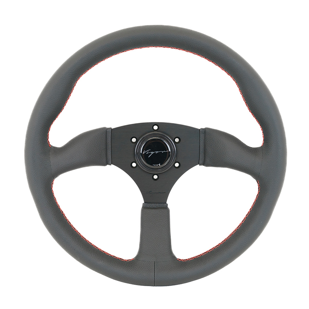Image of Vigor Stuur Spa Rode Kruisstiksel Zwart - Zwart 350mm Leer