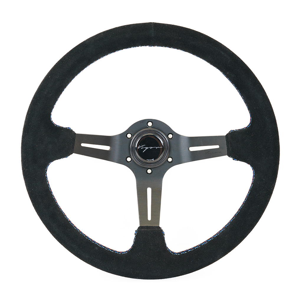 Image of Vigor Stuur Daytona Motorsport Kruisstiksel Zwart - Zwart 350mm Suède