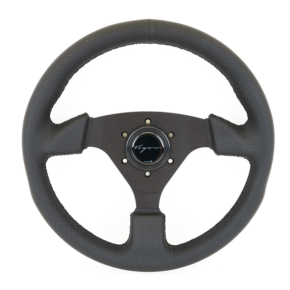 Image of Vigor Stuur Monza Zwarte Kruisstiksel Zwart - Zwart 330mm Geperforeerd Leer