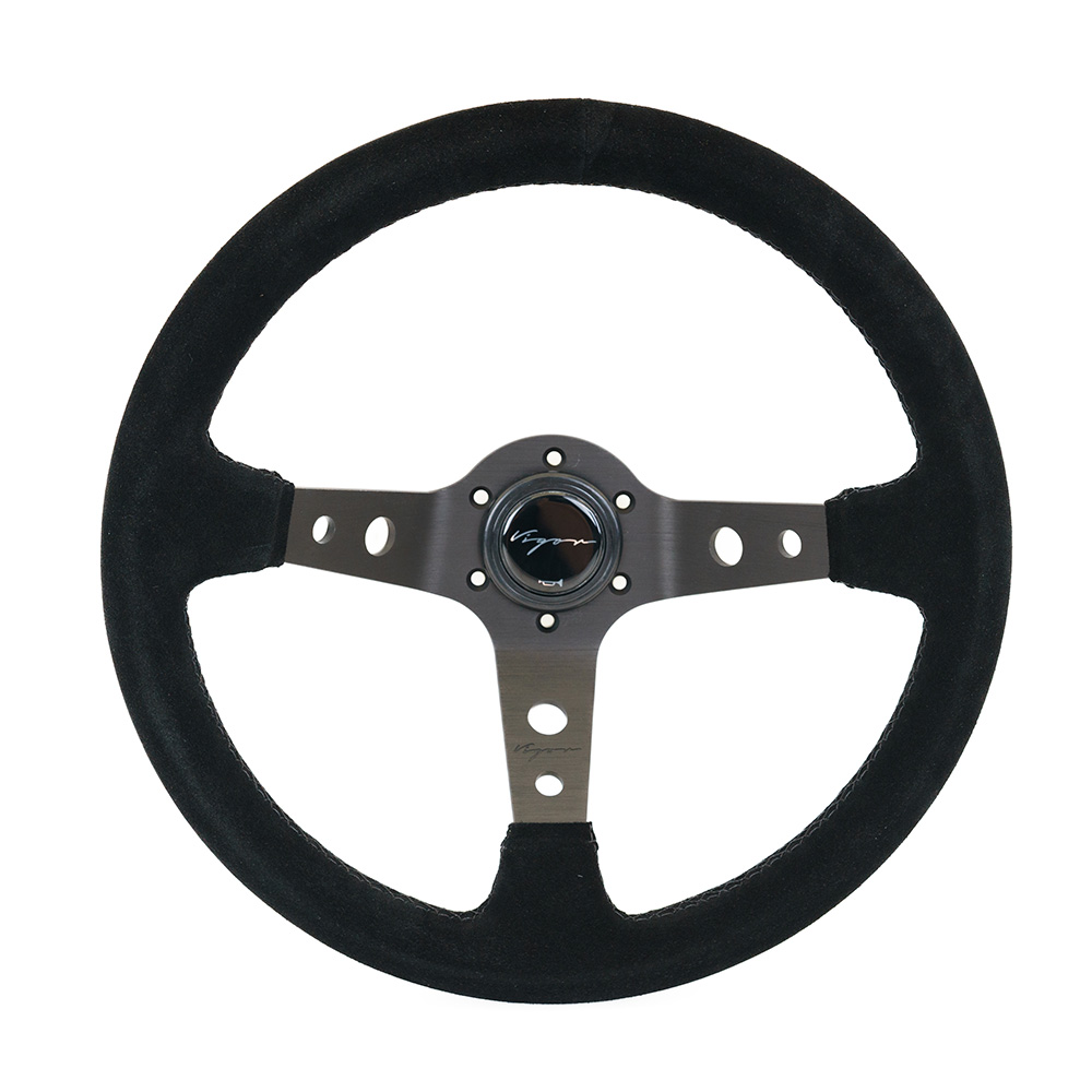 Image of Vigor Stuur Speedway Zwarte Kruisstiksel Zwart - Zwart 350mm Suède